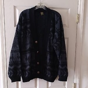 Dark Patterned Button-Up Sweater Cardigan